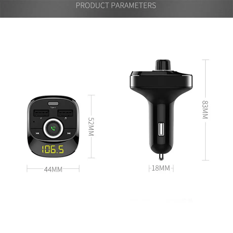 Bluetooth FM передатчик модулятор Handsfree Car Kit аудио MP3 плеер с быстрой зарядкой Type C Dual USB