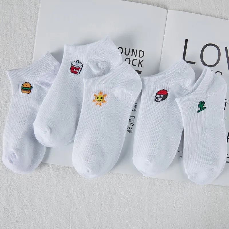 5 пар женские носки однотонные повседневные полосатые с вышивкой модные короткие