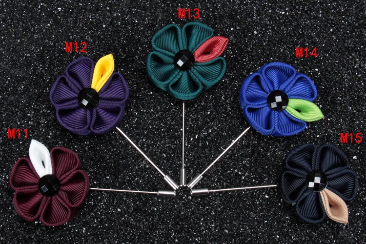 Бесплатная доставка Мужская Цветочная булавка Kanzashi с листьями и черным