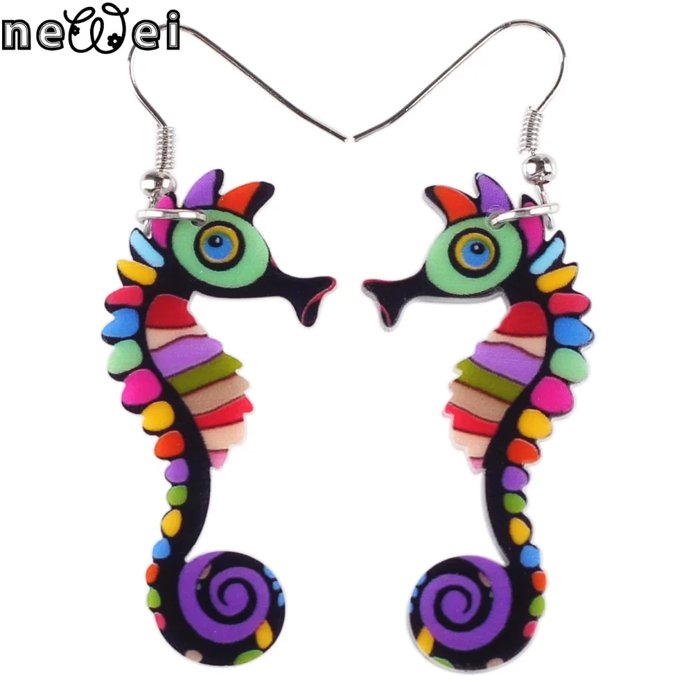 

Newei drop hippocampus long earrings acrylic pattern new 2017 spring summer girls woman jewelry Decoration animal earrings