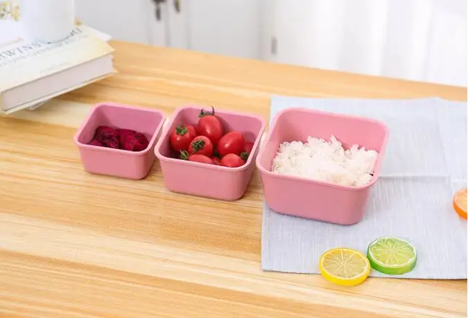 3pcs/lot Wheat Straw Microwave Tableware Bento Box Biodegradable Natural Student Portable Food Storage Lunch OK 0885 | Дом и сад