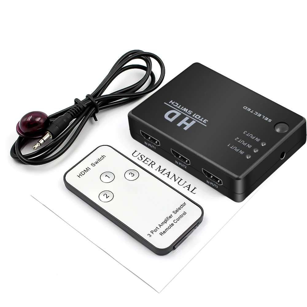 Совместимому с HDMI разветвитель и ИК-пульт дистанционного управления 1080P 3 в 1 из