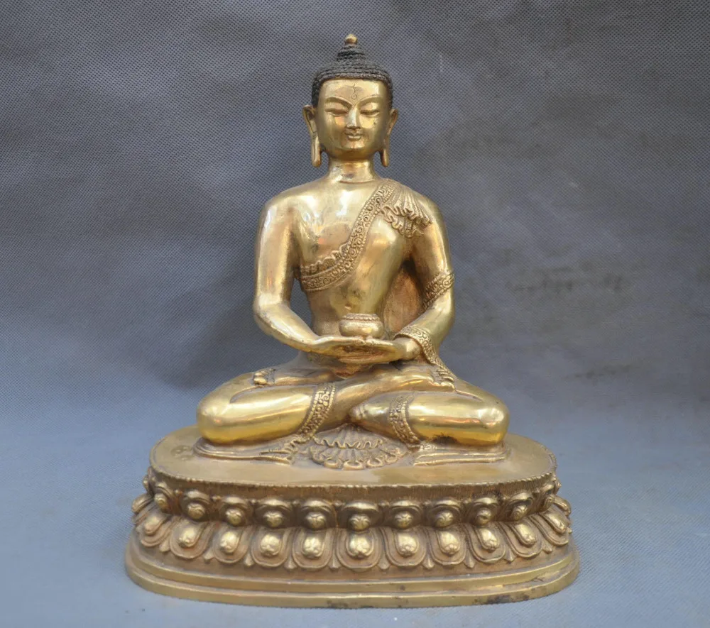 10 ''китайская тибетская позолота буддизм медицина Бронзовая статуэтка Будды