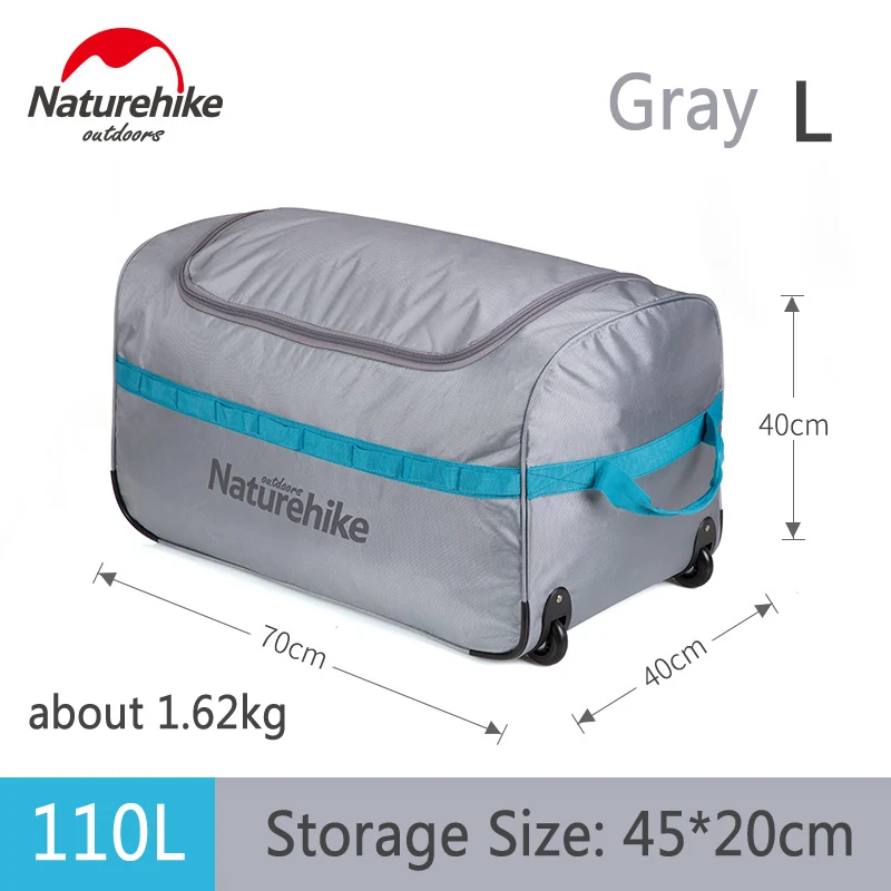 Gray L Naturehike 85L 110L Foldable Wheeled Travel Luggage Suitcase Storage Bag Tourism Waterproof Foldable Rolling Luggage Bags NH18X0 - Цвет: Gray L