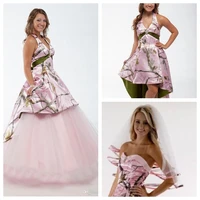 beautiful halter pink camo a line wedding dresses detachable skirt bridal gowns custom 2022 vestidos de mariee custom plus size