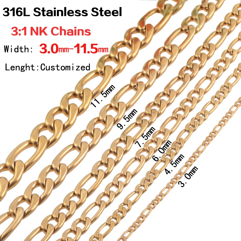 Lenght customized 3-11.5mm wide Gold color 316L stainless steel Figaro cuban link chain necklaces women&ampmen fashion jewelry | Украшения