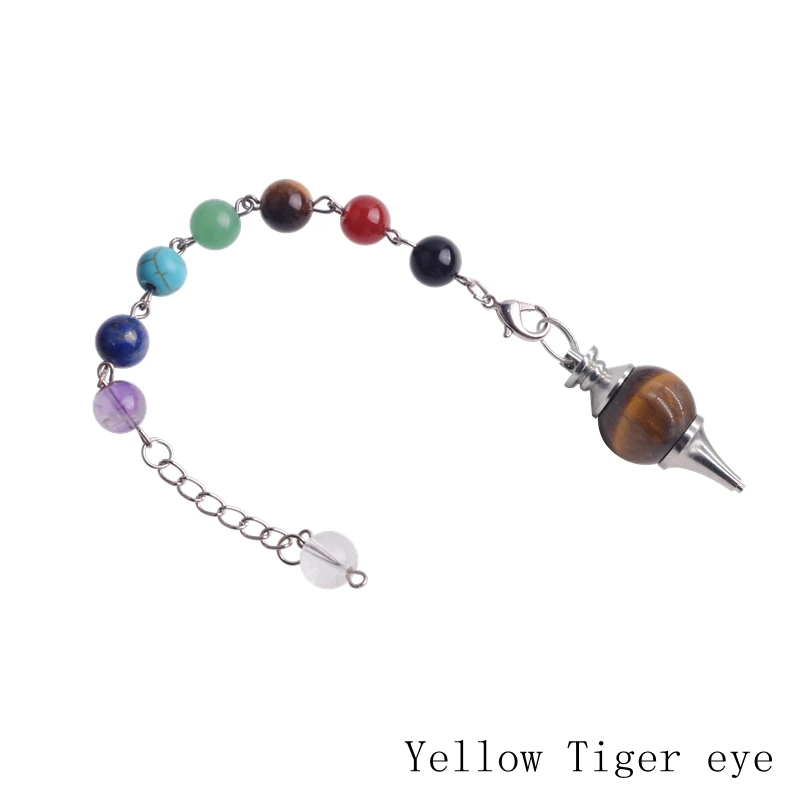 Yellow Tiger eye SEVENSTONE Рейки Исцеление 7 Чакра натуральные камни Кристалл кварц маятник Лазурит ожерелье кулон для женщин ювелирные изделия - Окраска металла: Yellow Tiger eye