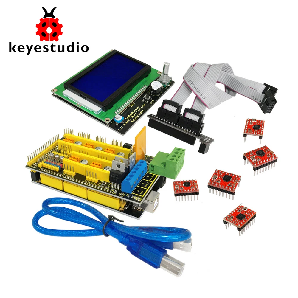 Бесплатная доставка! Набор для принтера Keyestudio 3 D RAMPS 1 4 + Mega 2560 5xA4988 драйвер
