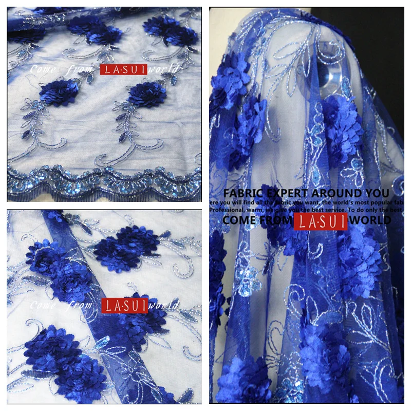 LASUI 2017 ярко-синие тяжелые Промышленные вышитые блестки и Серебряная линия 3D Цветы
