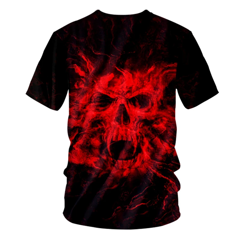 UJWI летний топ мужская футболка с круглым вырезом крутая печать красные черепа 3D