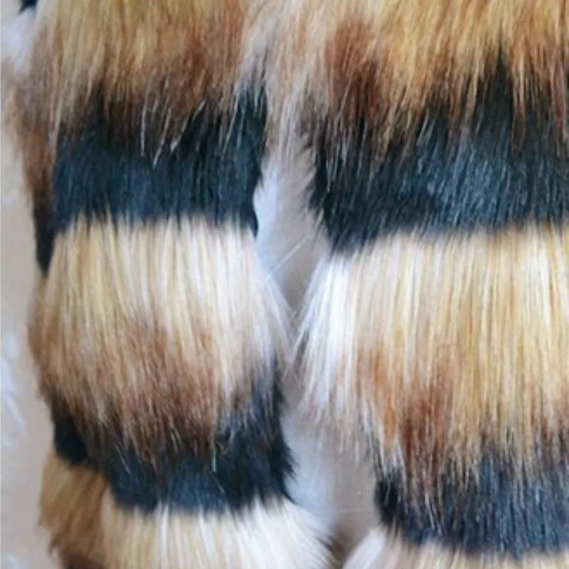 

Luxury Faux fox fur Jacket hit color Yellow black striped imitation mink fur long coat Warm Fur Long Plush Windbreaker Outwear