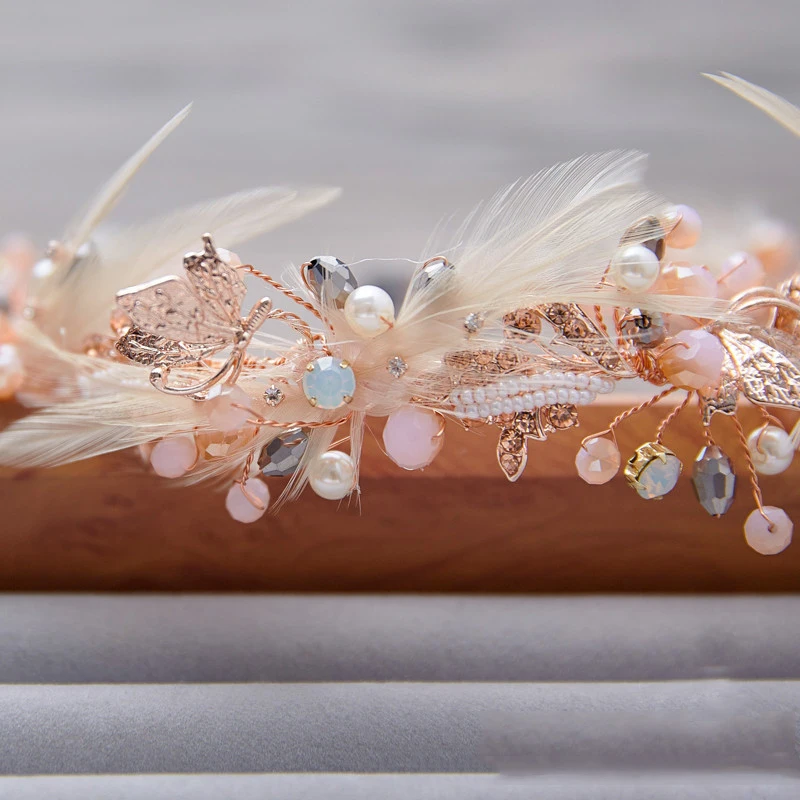 HIMSTORY ручная работа великолепный кристалл бисер перо повязка для волос свадебные