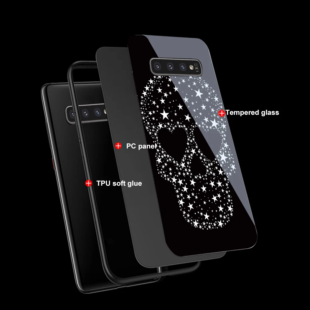 ciciber For Samsung Galaxy S10 S10e S9 S8 Plus S10+ S9+ S8+ Tempered Glass Phone Cases for Note 9 8 Cover Marvel Skull |