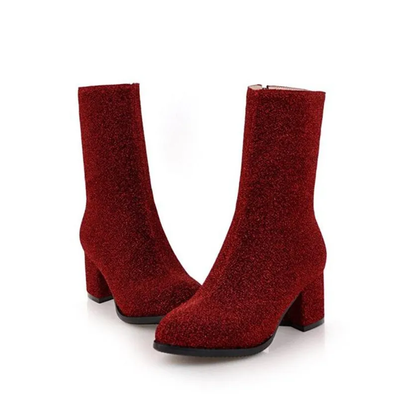 winter New pattern fashion Round head black sexy Elastic force Thin leg Boots Square following Add wool Keep warm Women Boots