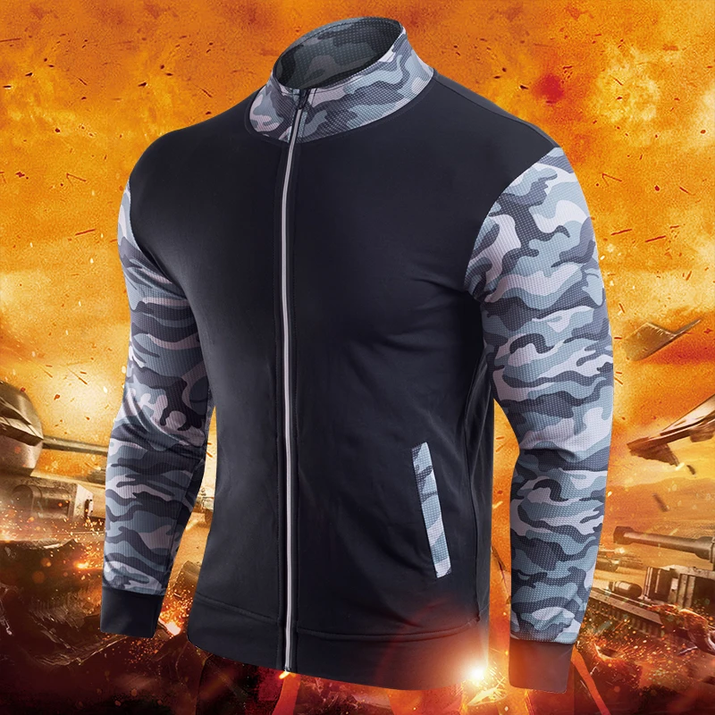 

Зимние и осенние камуфляжные куртки для фитнеса и бега, Мужская дышащая компрессионная спортивная одежда с длинным рукавом для спортзала и ...