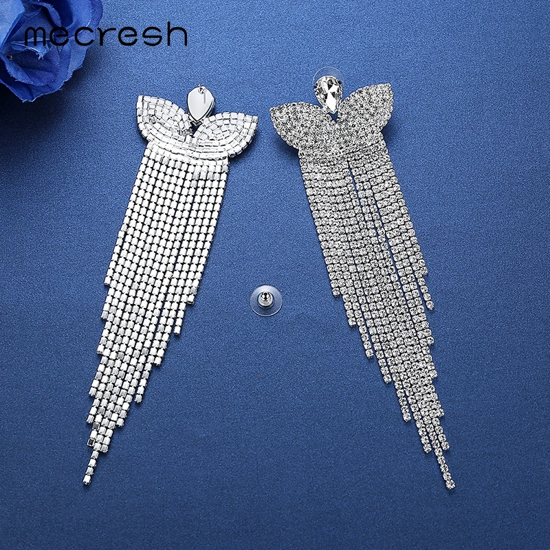 Mecresh преувеличенные длинные висячие серьги в форме бабочки кристалл большая