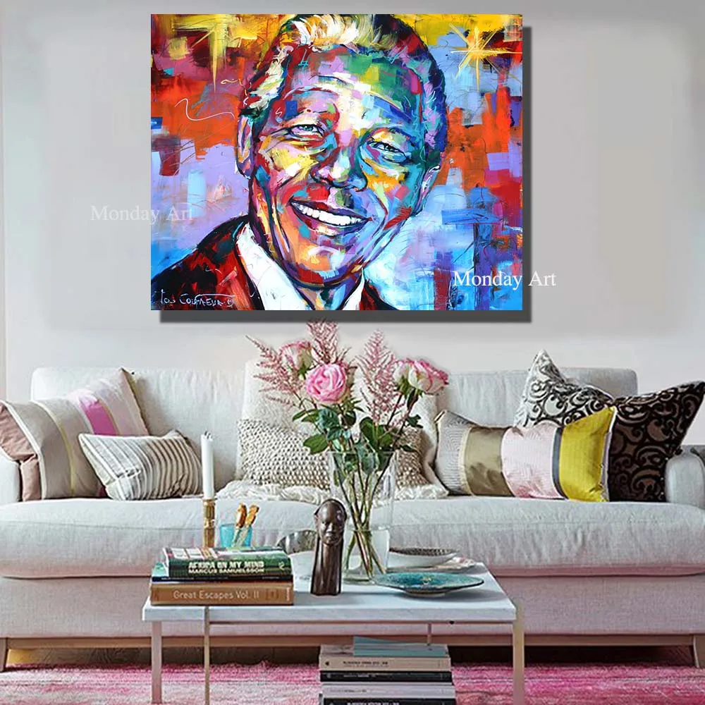 Ручная роспись Nelson Mandela портрет Акриловая картина маслом на холсте Настенная для