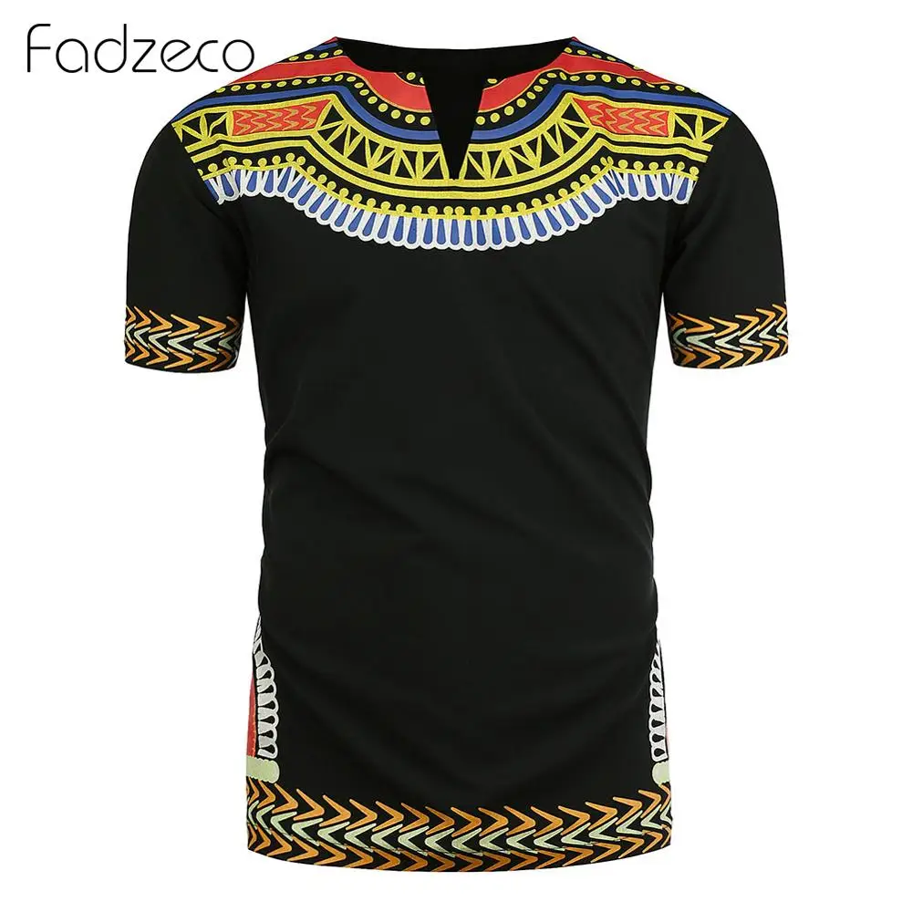 Fadzeco мужская летняя футболка Дашики с коротким рукавом круглым вырезом футболки