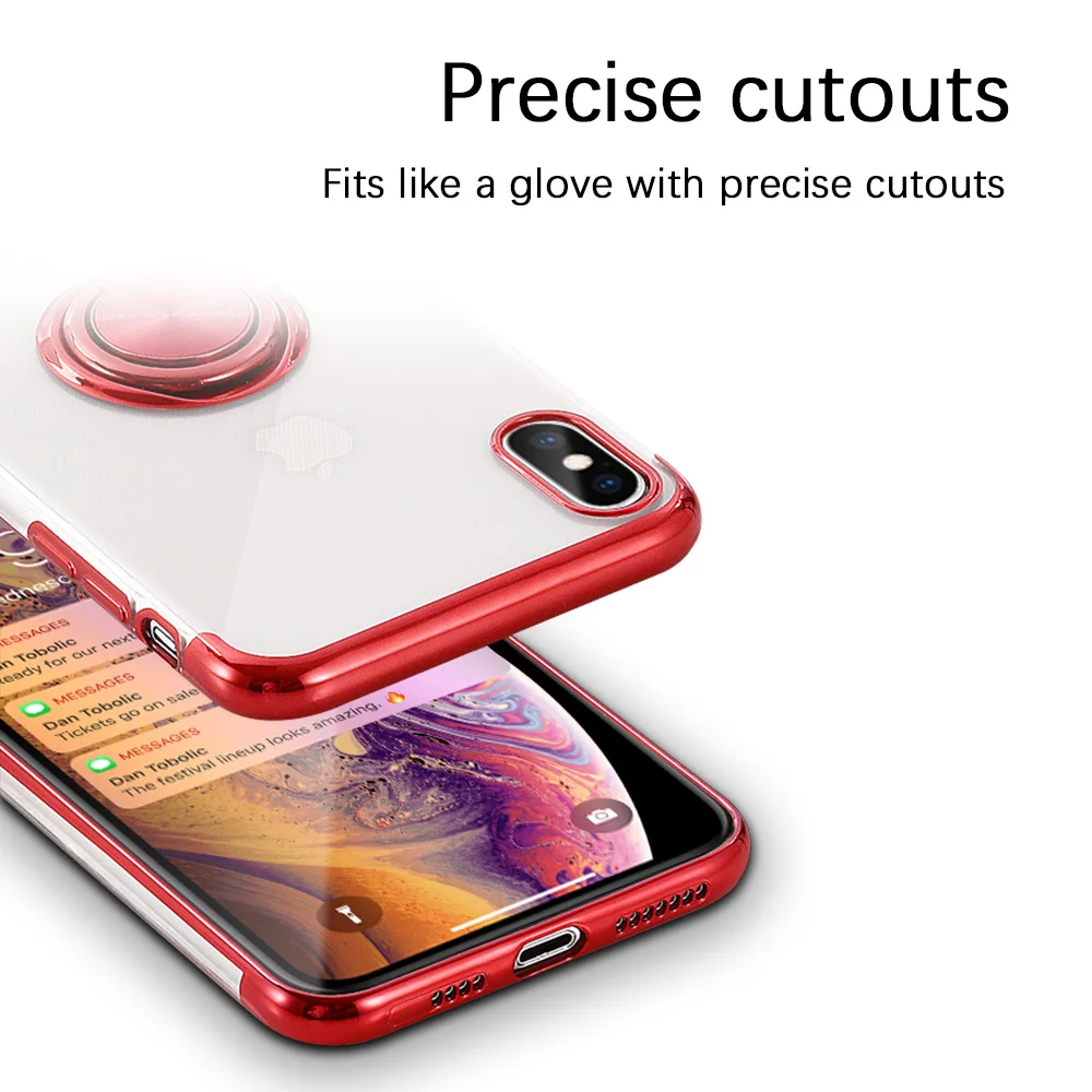 Ascromy For iPhone X Case 360 Rotatable Ring Holder Kickstand Magnetic Car Mount Silicone Cover Coque XS Max XR 8Plus |