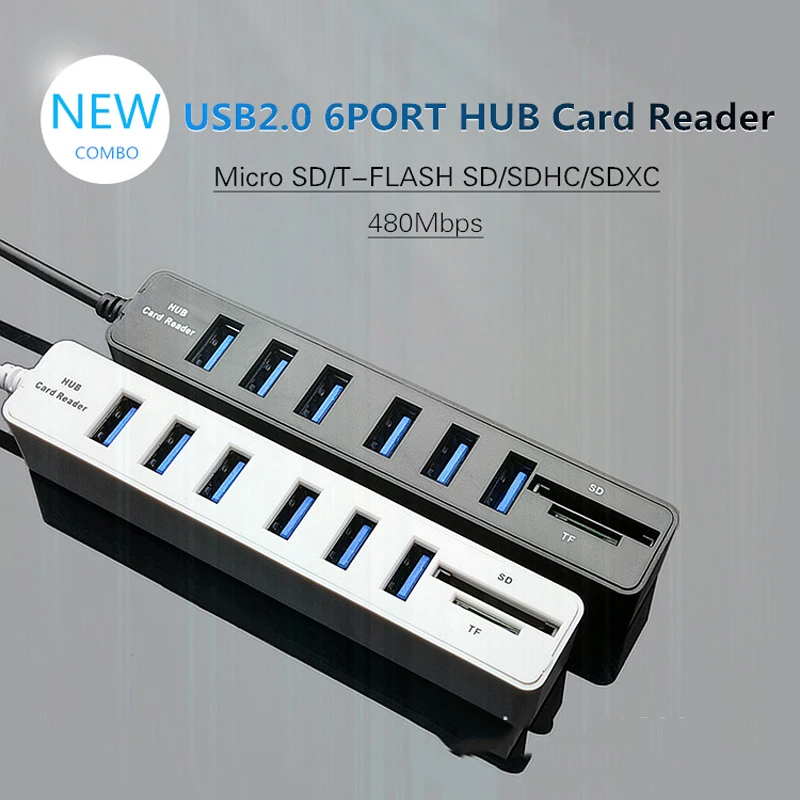 Мультитрансмиссия 2 в 1 USB концентратор 0 6 портов сплиттер TF SD высокоскоростная