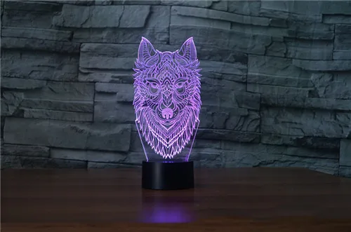 7 цветов волк лампа Акриловая 3D свет usb стол 3D ночник сенсорный Иллюзия Lampara лампе Офис декоративный свет fding - Испускаемый цвет: Colors Gradient
