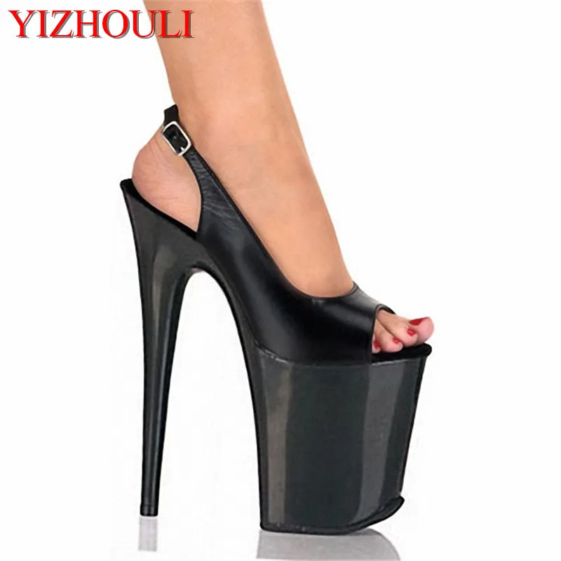 20cm High heel sandals of the lacquer that bake, sexy and fish mouth shoes heel slingback stage show tall with Dance Shoes