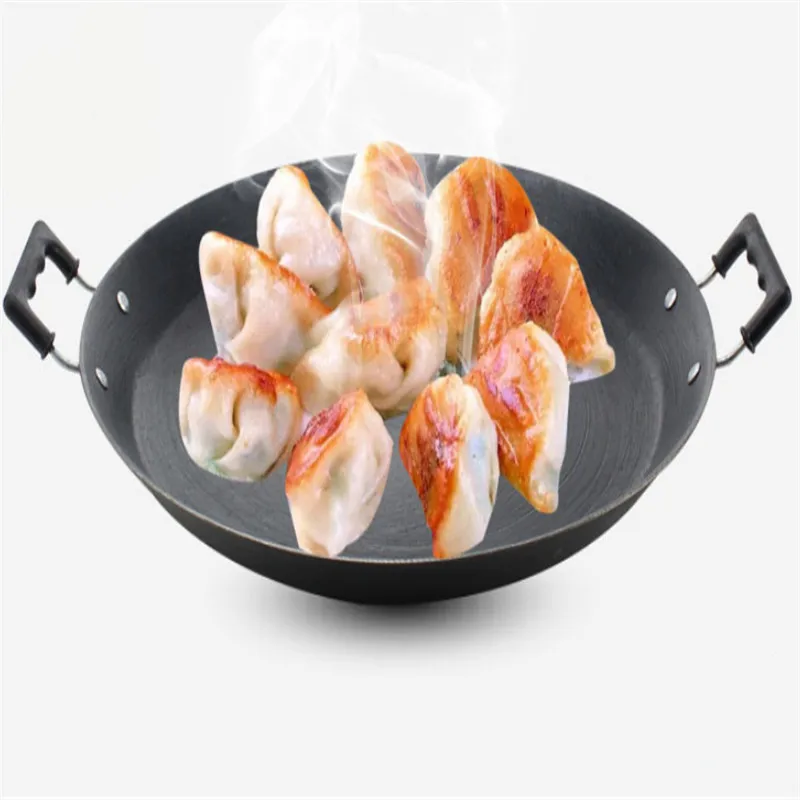 

Flat bottom double ears cast iron frying pan old fashioned manual no coating crepe pan cooking pot non stick pan Egg chinese pan