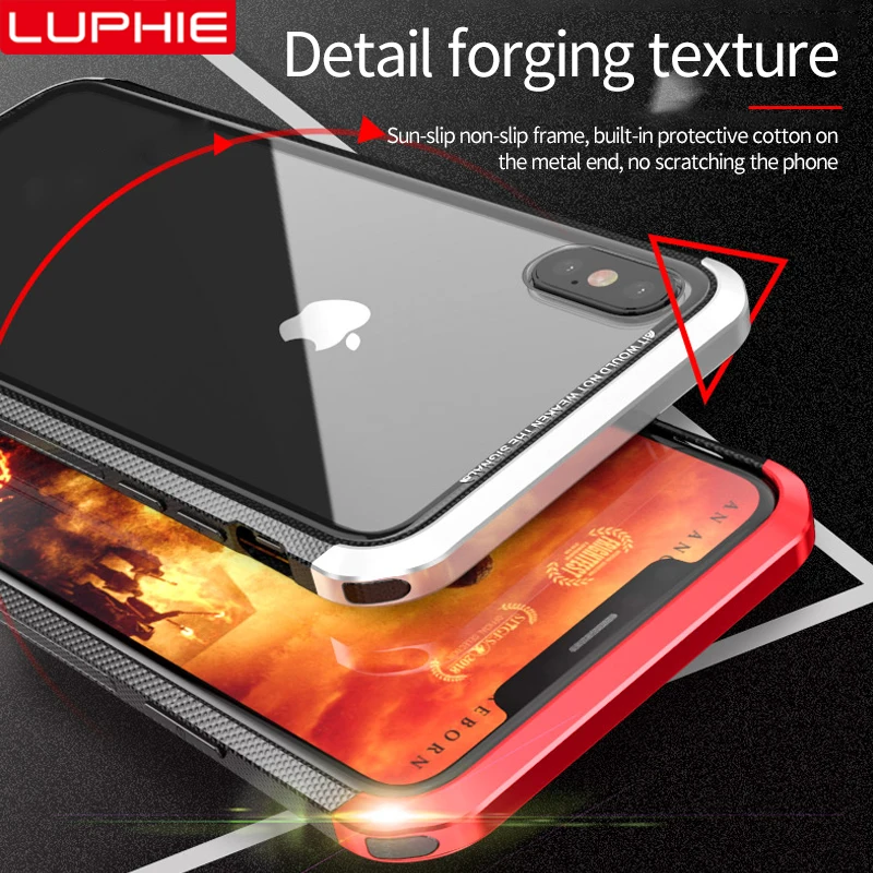 Чехлы Luphie для iPhone XS MAX XR Роскошный Алюминиевый металлический бампер + Гибридный