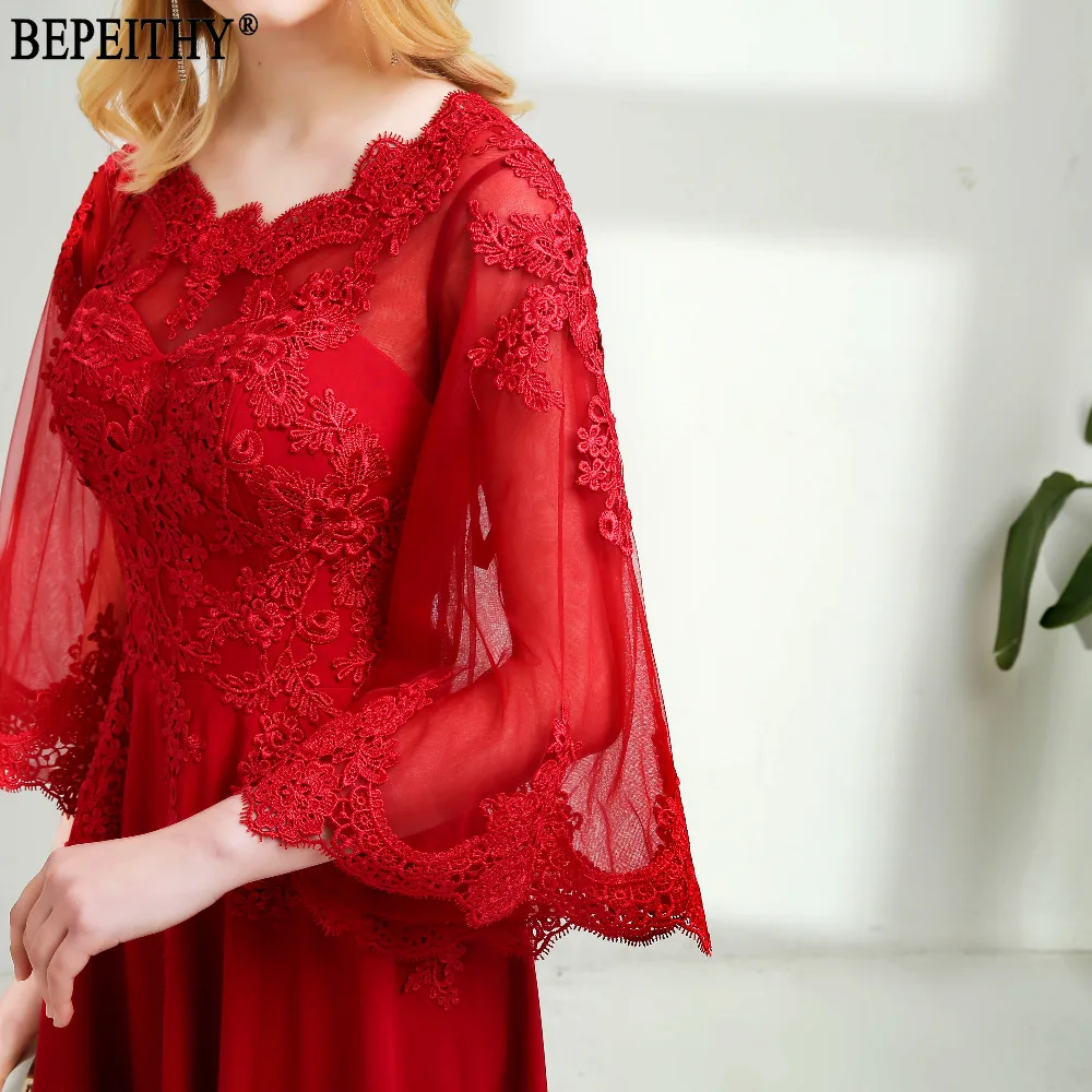 BEPEITHY vestido de festa сексуальное Новое дизайнерское зубчатое Тюлевое платье с коротким рукавом для выпускного вечера Длинные красные вечерние платья