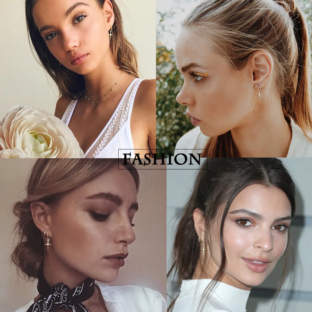 LWONG Boho шикарные золотые серебряные серьги-кольца с крестиком для женщин Висячие крестики подвески серьги маленькие обручи минималистичные ювелирные изделия подарок