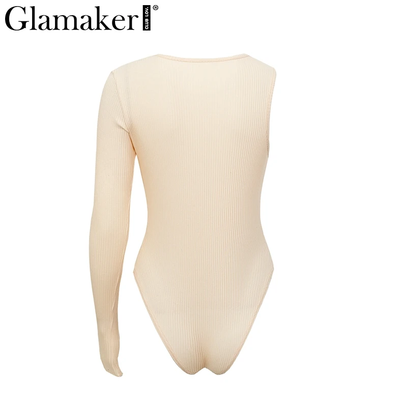 Glamaker, на одно плечо, трикотажный, с длинным рукавом, боди для женщин, летний, сексуальный, цельный, боди для женщин, весенний, комбинезон, Комбинезоны