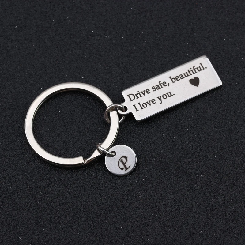 Engraved Drive Safe Beautiful I Love You Keychain Personalized A ~ Z For Boyfriend Girlfriend Couple Gift Driver Holder Key Tag | Украшения