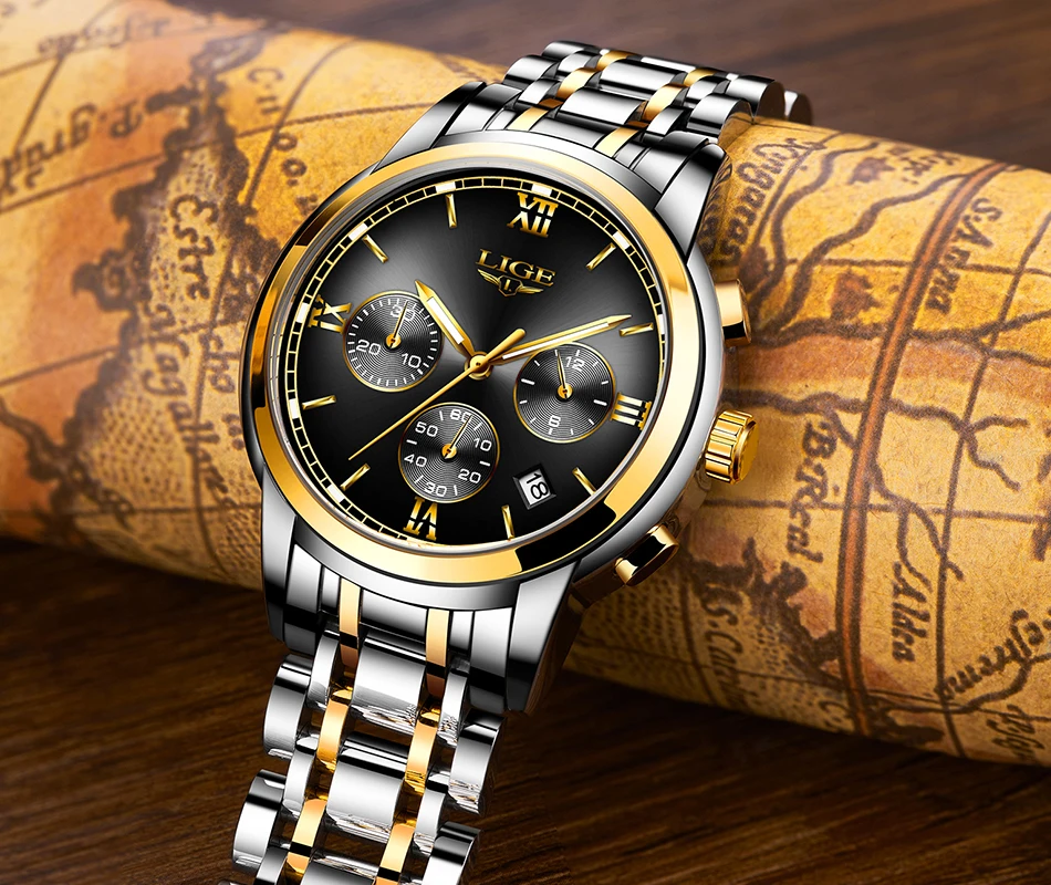 Montre Homme Часы мужские люксовый бренд LIGE Хронограф Мужские спортивные часы водонепроницаемые полностью Стальные кварцевые мужские часы Relogio Masculino