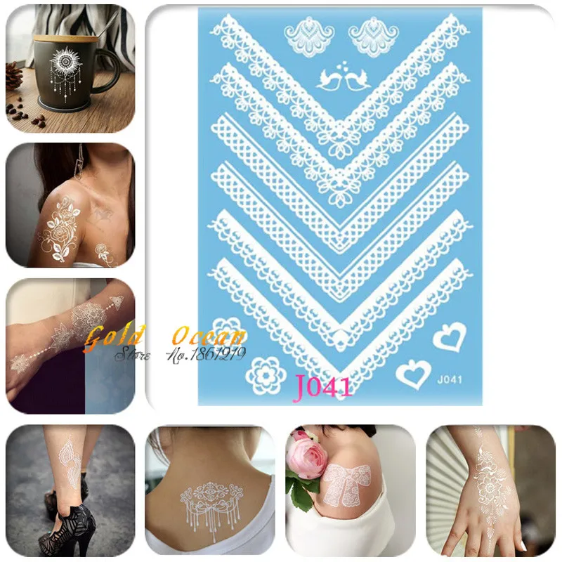 

1PC Large White Ink Temporary Tattoo Stickers Henna Women GJ041 Flower Tattoo Paste Lace Necklace Design Love Flying Birds Tatoo