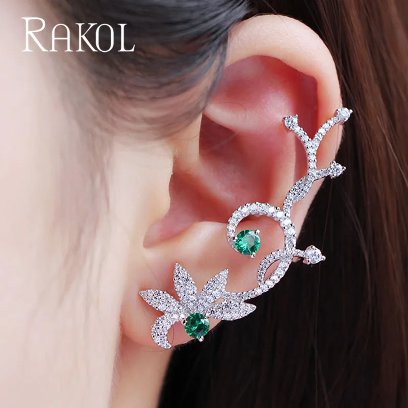RAKOL ladies fashion mint green zircon flower-shaped personality ear clip temperament girls party dress accessories RE80189 | Украшения и