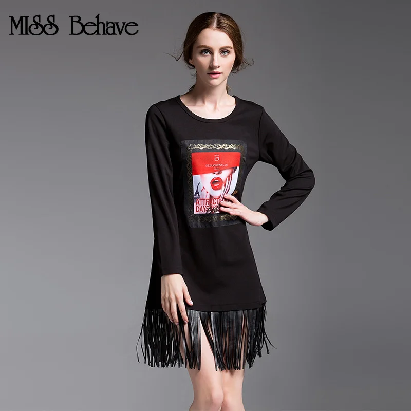 Мисс ведут себя Новинка 2017 Большие размеры женская одежда в осень с длинными