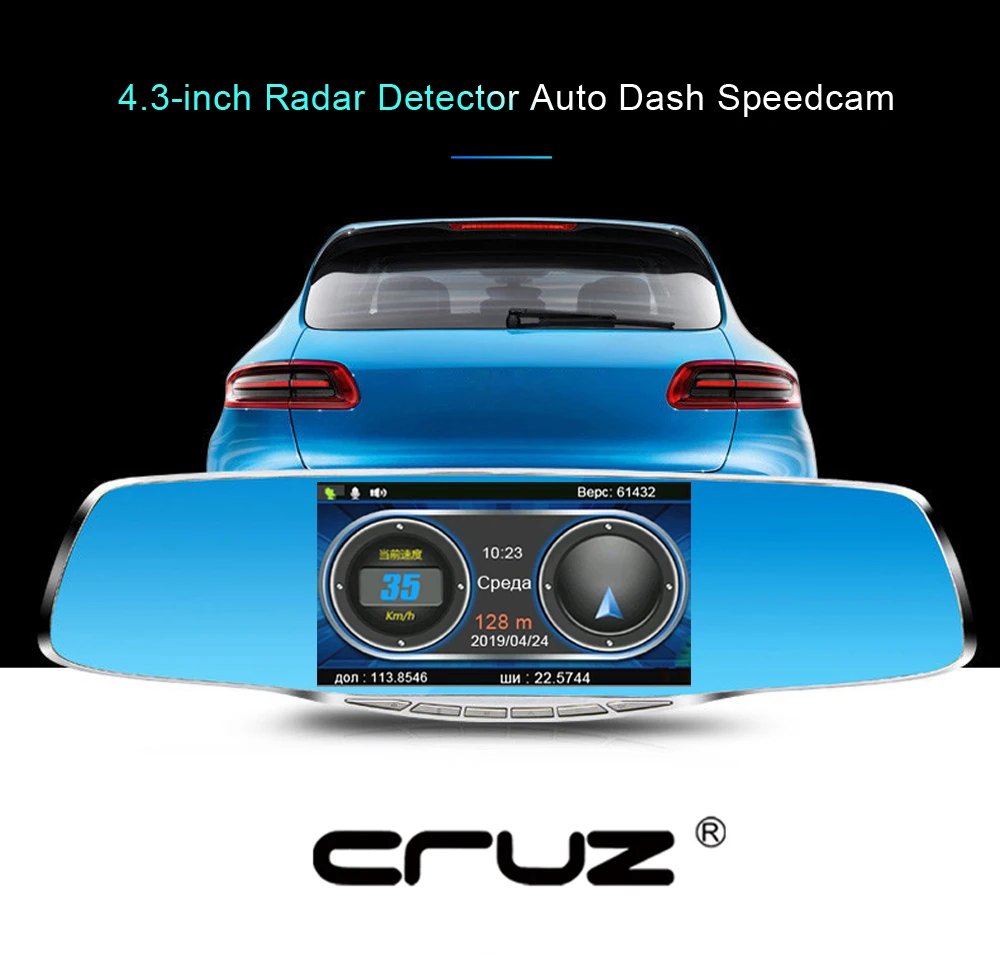 Круз Анти радар для России Speedcam Dash cam видео рекордер камера FHD 1080P Регистратор Автомобильный видеорегистратор, радар-детектор зеркало заднего вида