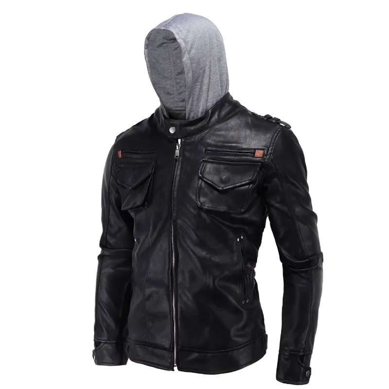 D026 Black Новая мотоциклетная куртка из искусственной кожи, Мужская винтажная мотоциклетная куртка из искусственной кожи в стиле панк, мотоциклетная кожаная куртка, Байкерская одежда в стиле ретро, стильное пальто - Цвет: D026 Black