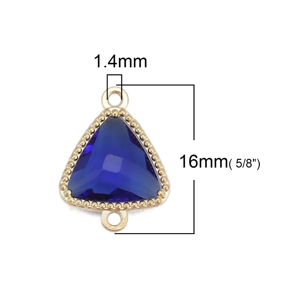 DoreenBeads медные и стеклянные соединители треугольные золотистые цветные граненые шармы 16 мм(5/") x 12 мм(4/8"), 5 шт