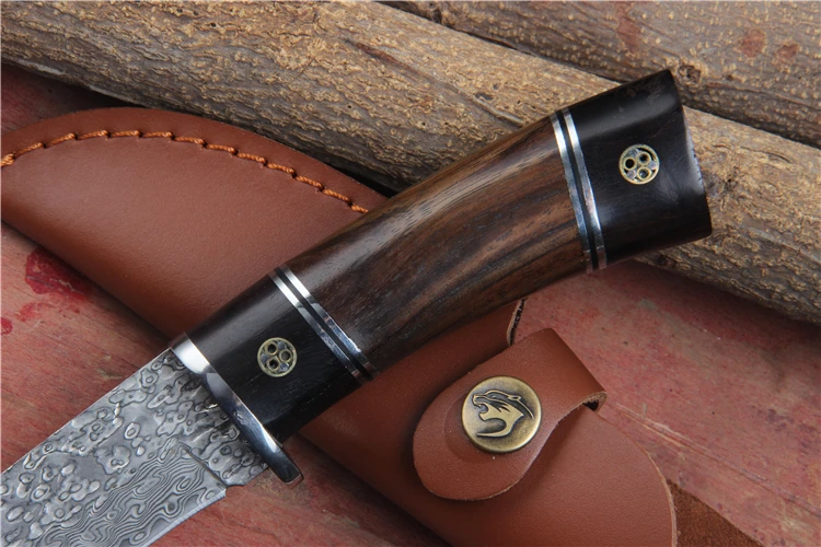Охотничий нож ручной работы из дамасской стали фиксированный Тактический Клинок