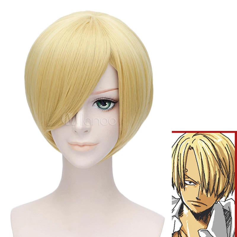 Один кусок Sanji косплей парик блонд прямой короткий Vinsmoke Sanji парик Хэллоуин+ парик шапка