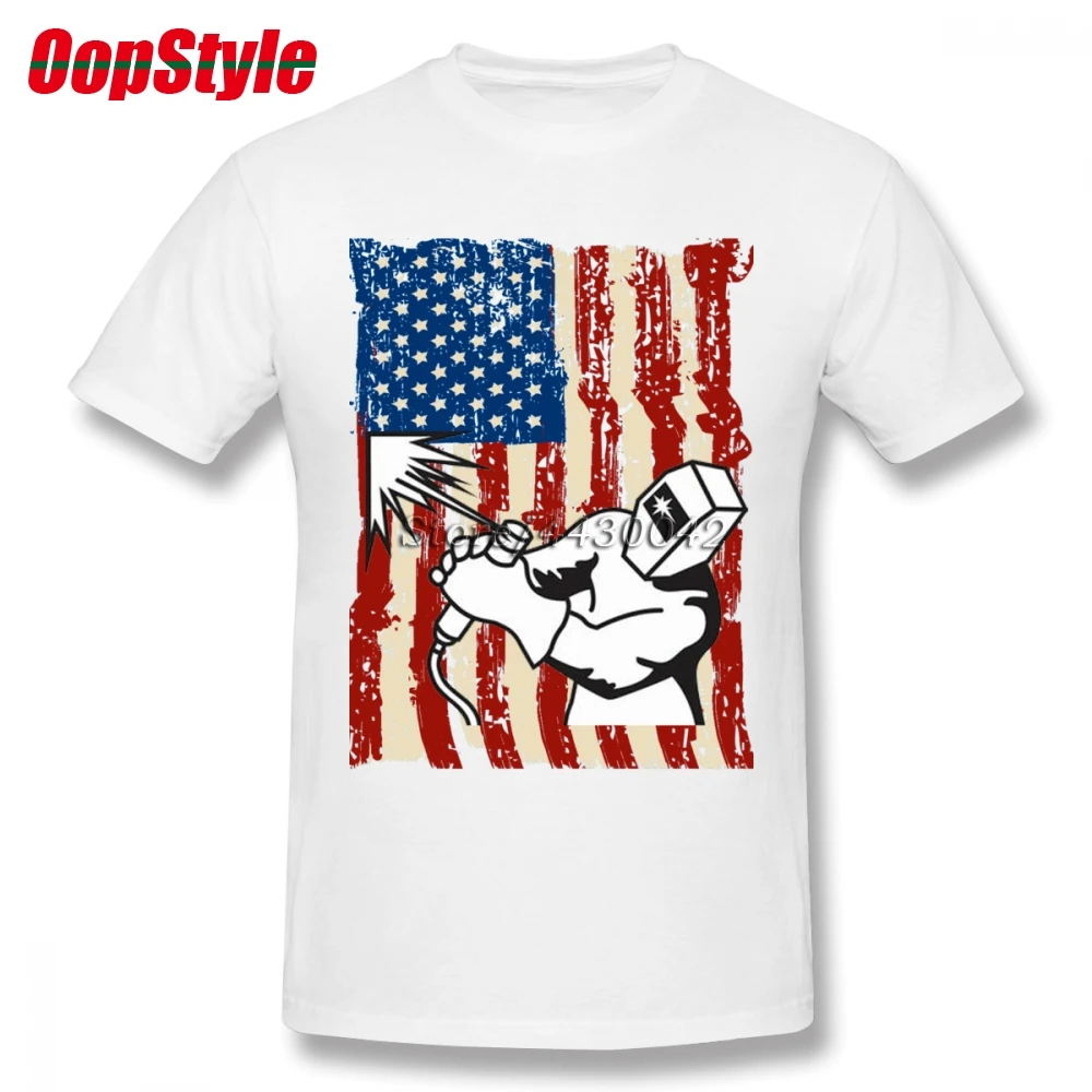 American Welder Flag T-shirt For Men Plus Size Cotton Team Tee Shirt 4XL 5XL 6XL Camiseta | Мужская одежда