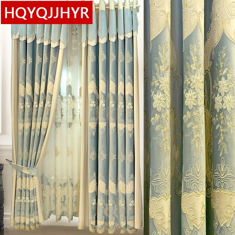 Королевские аристократические европейские верхние синие затемненные шторы с