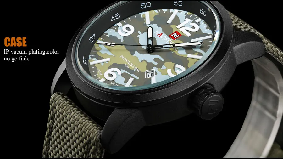 NAVIFORCE Брендовые мужские военные спортивные часы, мужские армейские камуфляжные кварцевые часы, нейлоновые водонепроницаемые часы с календарем, мужские часы
