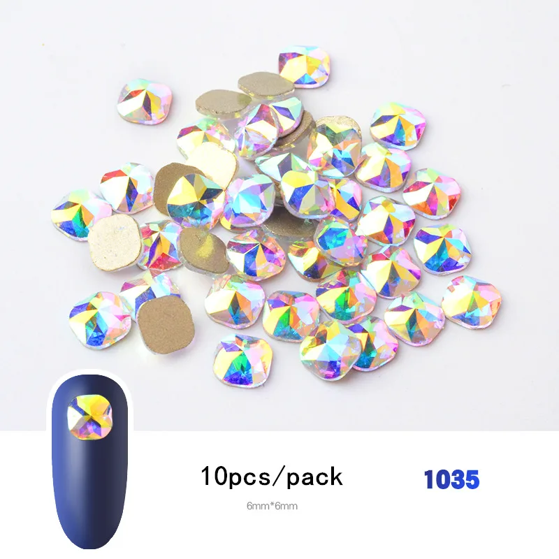 1035 10 шт, блестящие цветные 3D Стразы для дизайна ногтей, плоские с оборота стеклянные драгоценные камни, ювелирные изделия, 30 стилей, аксессуары для дизайна маникюра - Цвет: 1035