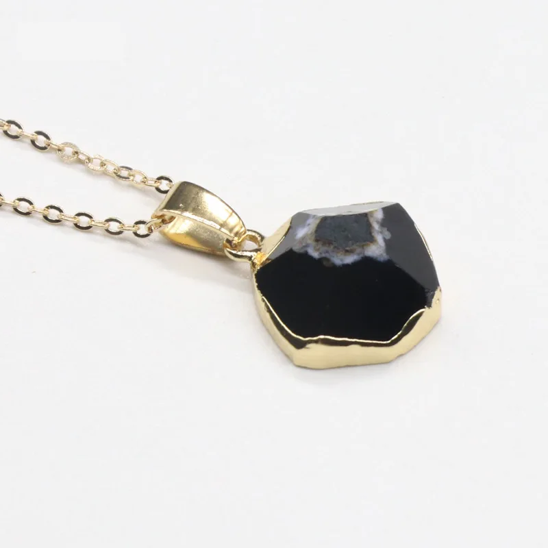 Black agate Ретро чакра камень кулон ожерелье Красочный Агаты кварц колье ожерелье s Исцеление баланс рейки натуральный Агаты ожерелье s Женщины - Окраска металла: Black agate