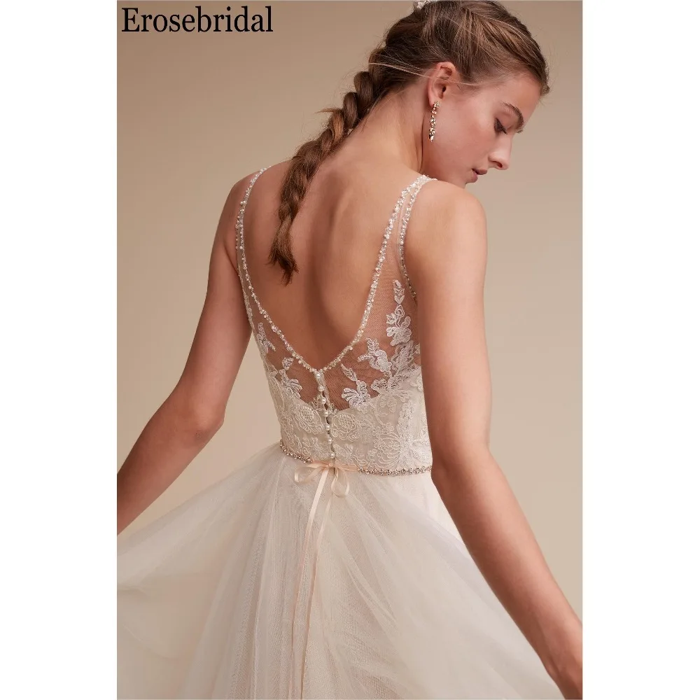 Erosebridal простое свадебное платье Линия бисера V шеи Элегантный пляжное съемный