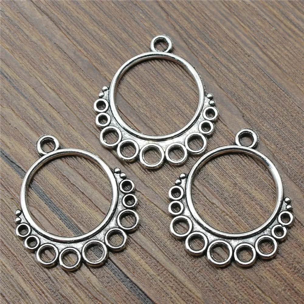 

10pcs Round Porous Earring Connector DIY Jewelry Findings Accessories Charms Antique Silver Color 27x24mm