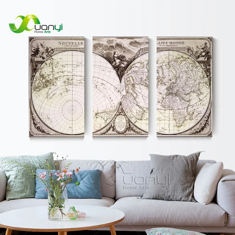 Настенная живопись 3 шт. винтажная карта мира в стиле ретро Декоративная картина