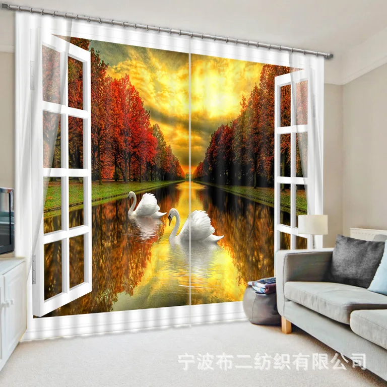 landscape 3D Photo Forest Fall Printing Blackout Window Curtains For Living room Bedding Hotel/Office Drapes Cortinas para | Дом и сад